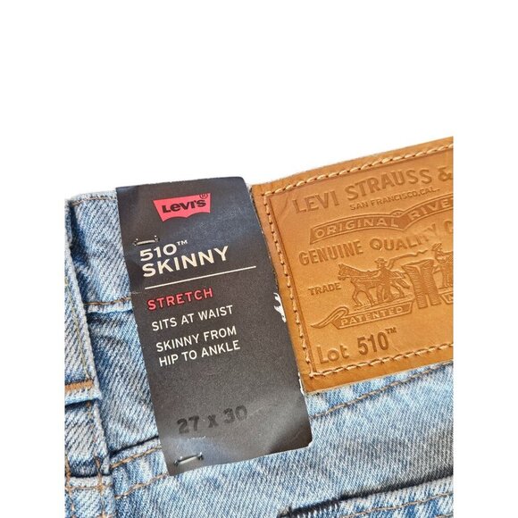 New Levis Premium 510 Skinny Jeans Mens 27x30 Light Wash Denim Stretch - Picture 4 of 16